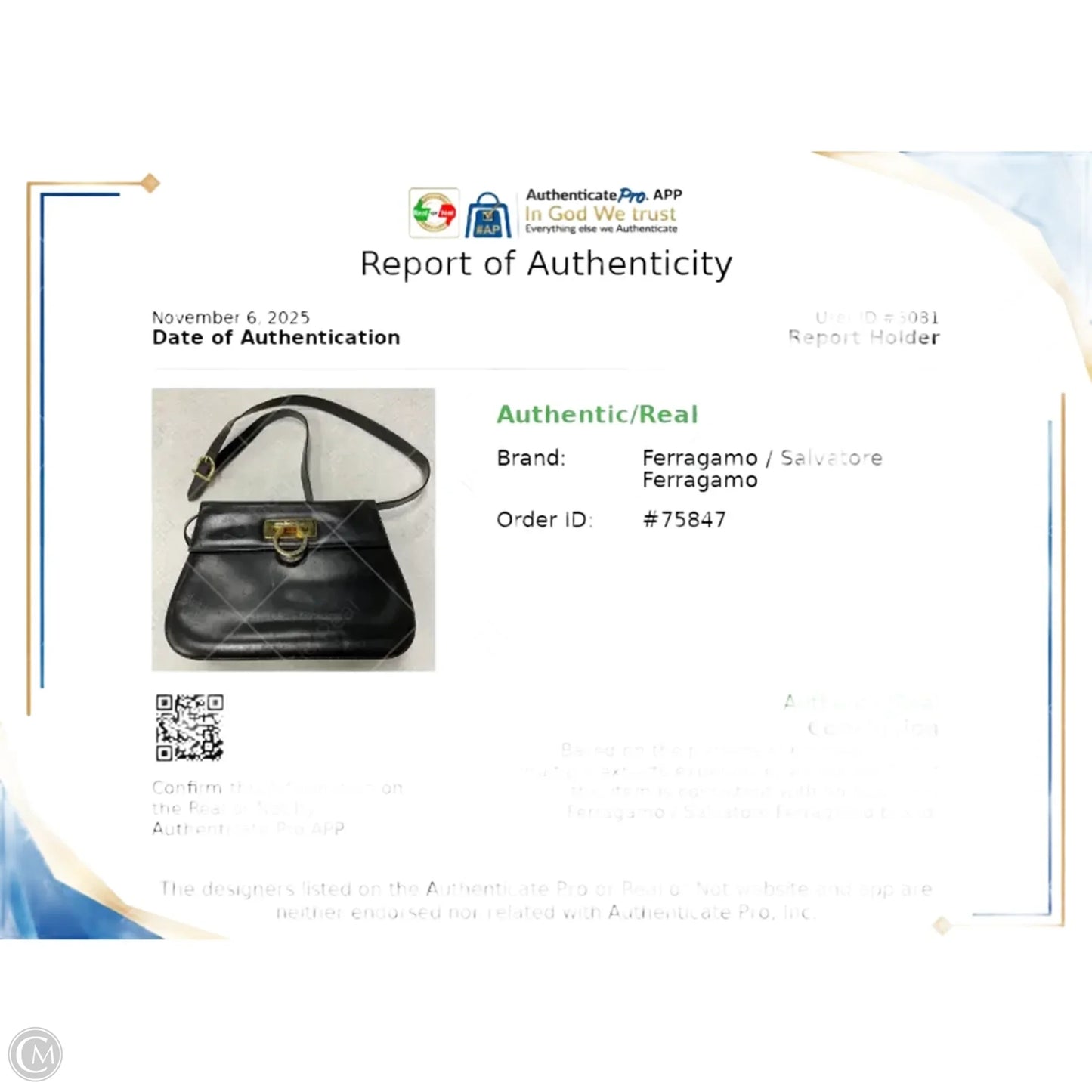 Crossbody Luxury Designer By Ferragamo, Size: Medium