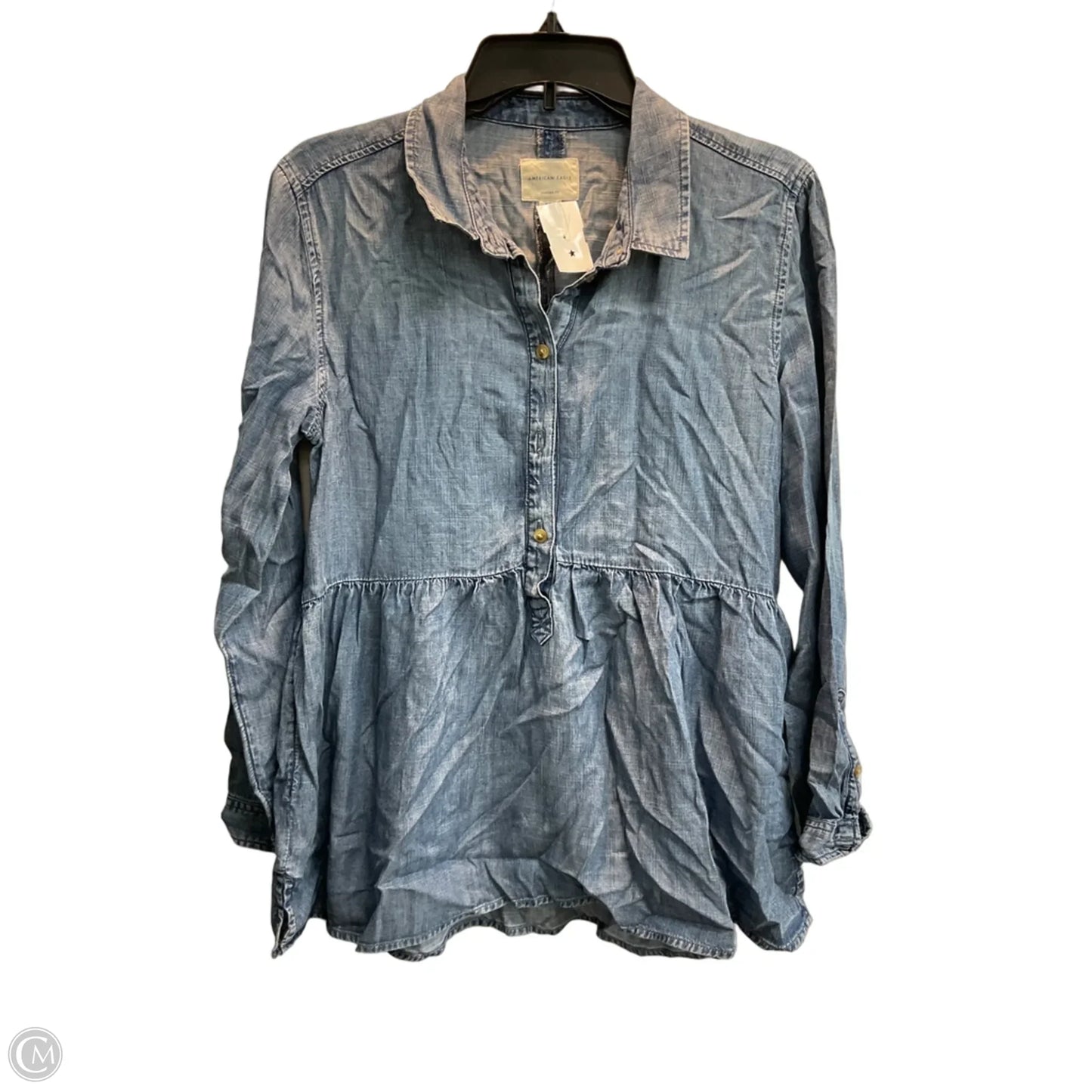 Top Long Sleeve By American Eagle In Blue Denim, Size: M
