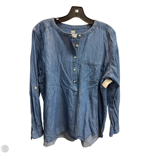 Top Long Sleeve By Loft In Blue Denim, Size: Xl