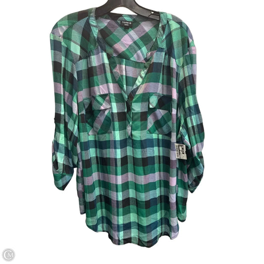Top 3/4 Sleeve By Torrid In Plaid Pattern, Size: 3x