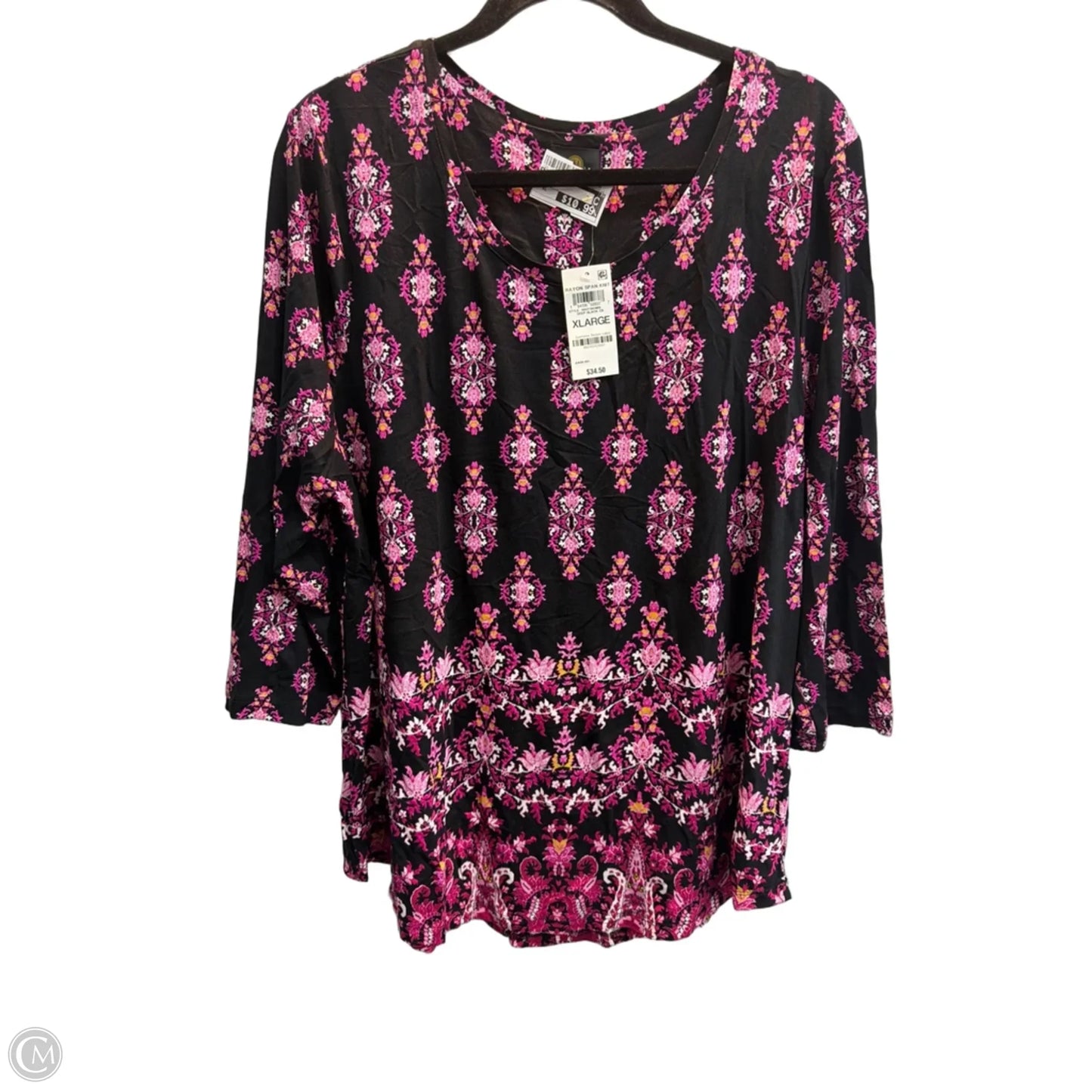 Top Long Sleeve By Jm Collections In Black & Pink, Size: Xl
