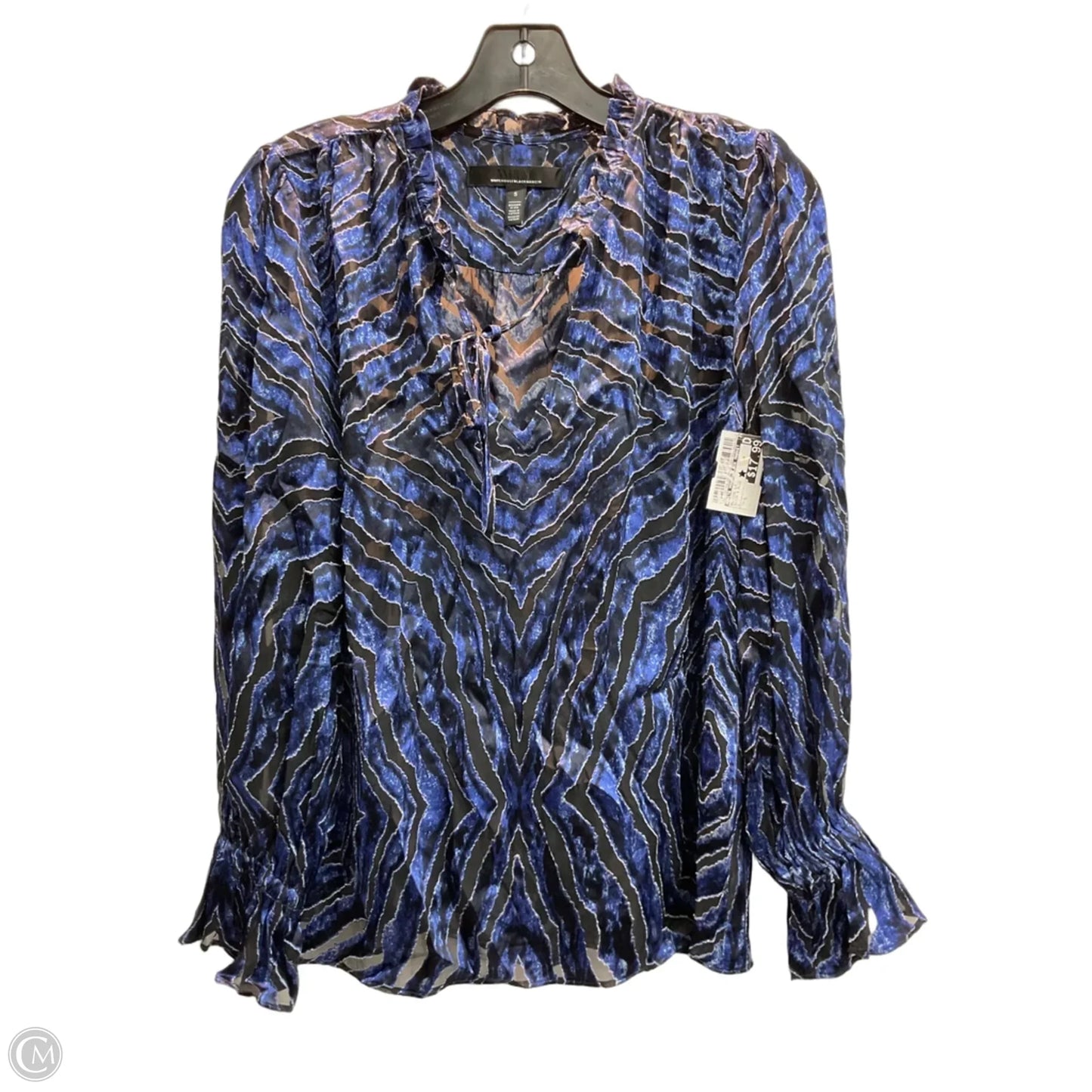 Blouse Long Sleeve By White House Black Market In Black & Blue, Size: S