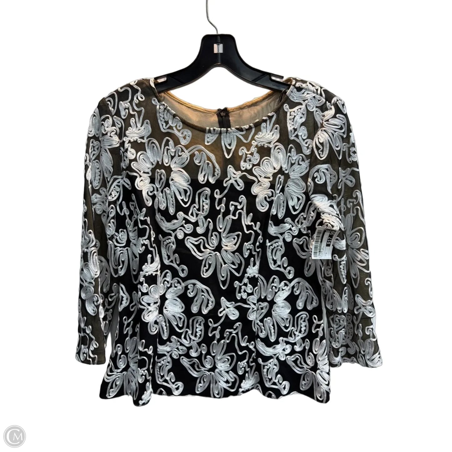 Blouse Long Sleeve By Alex Evenings In Blue & White, Size: S