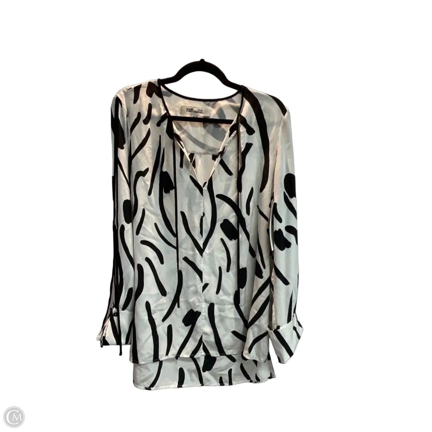 Blouse Designer By Diane Von Furstenberg In Black & Cream, Size: L