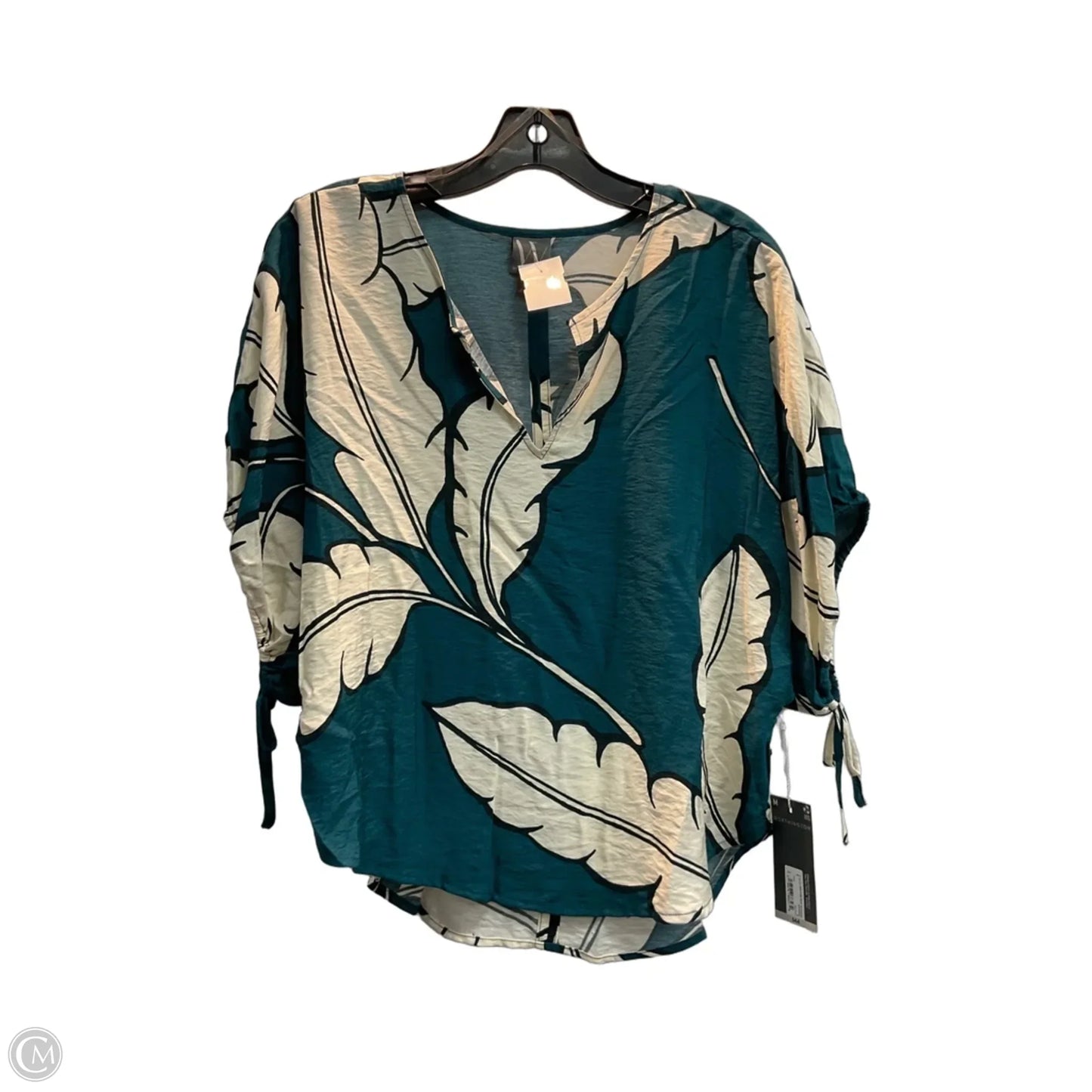 Top Short Sleeve By Worthington In Cream & Green, Size: M