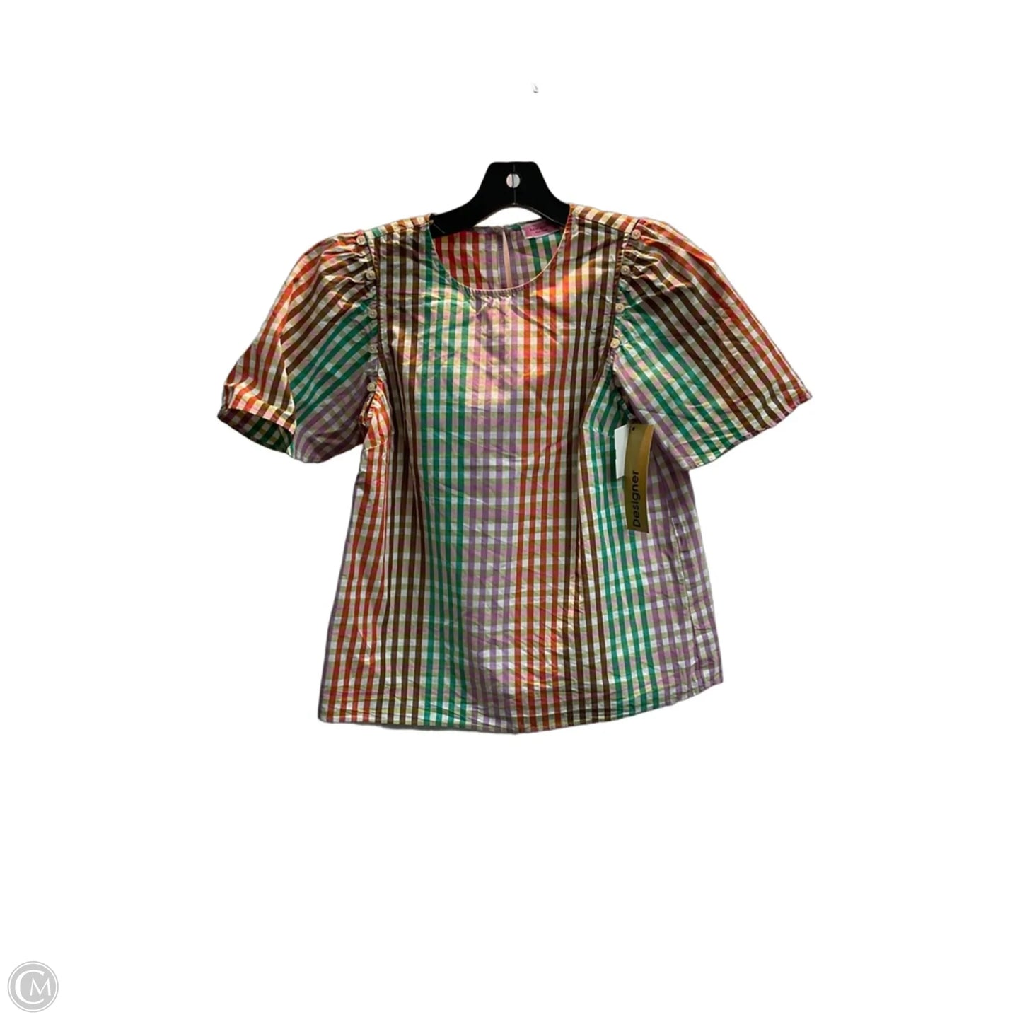 Top Short Sleeve Designer By Kate Spade In Plaid Pattern, Size: S