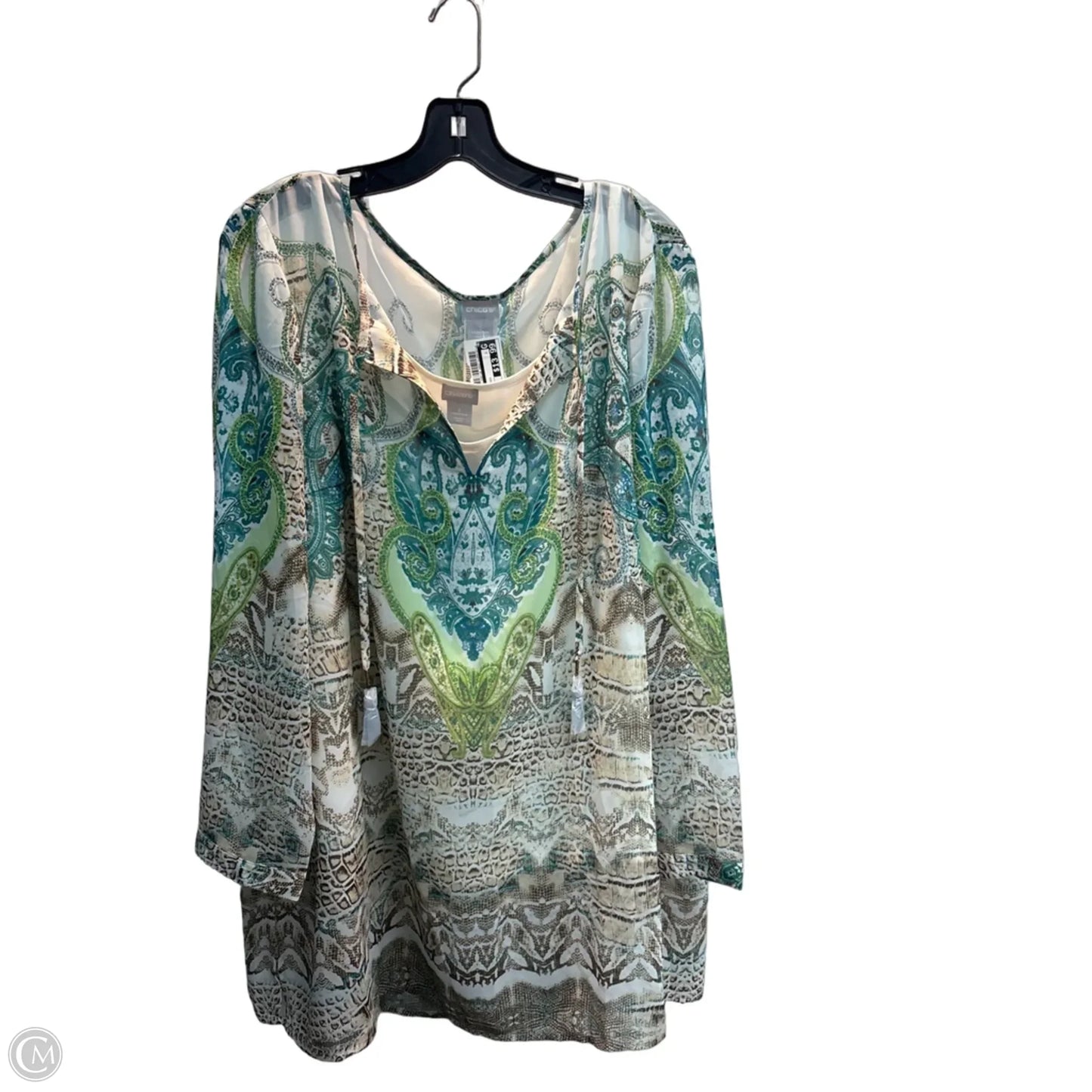 Top Long Sleeve By Chicos In Blue & Green, Size: Xl