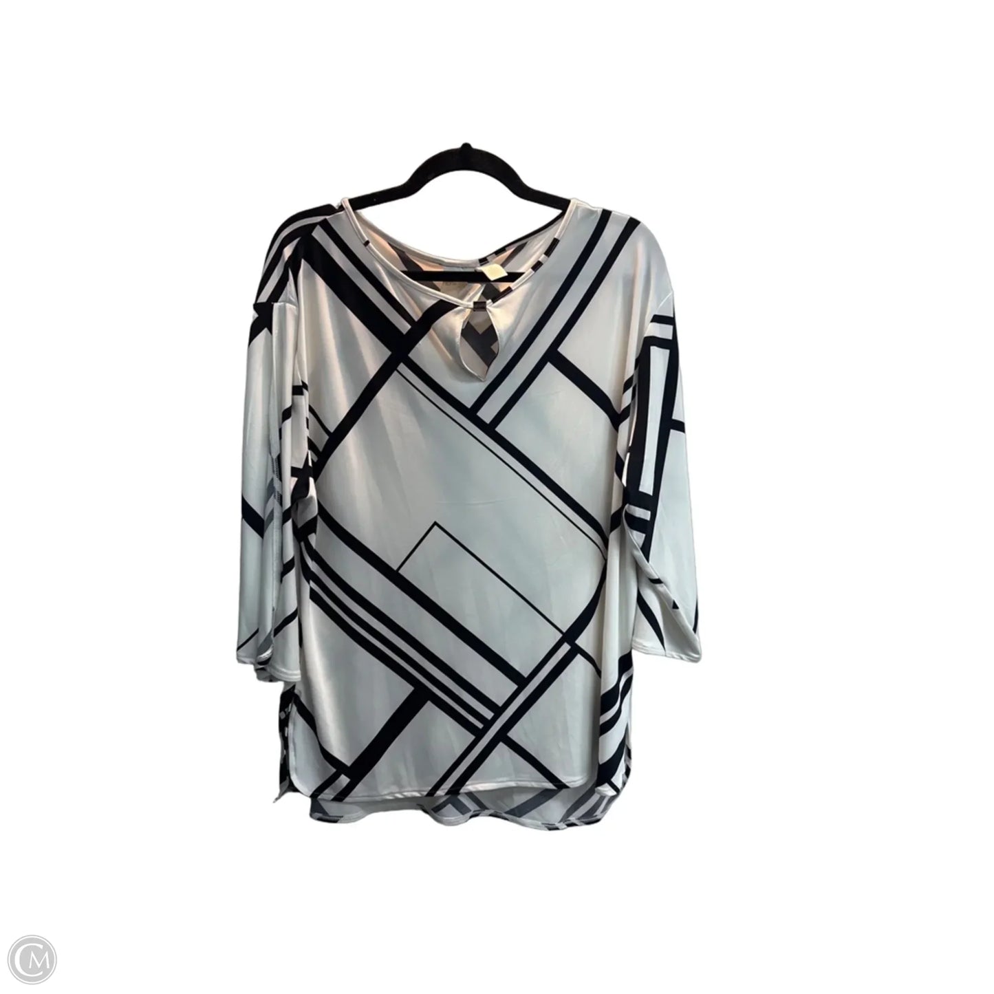 Top 3/4 Sleeve By Chicos In Black & White, Size: L