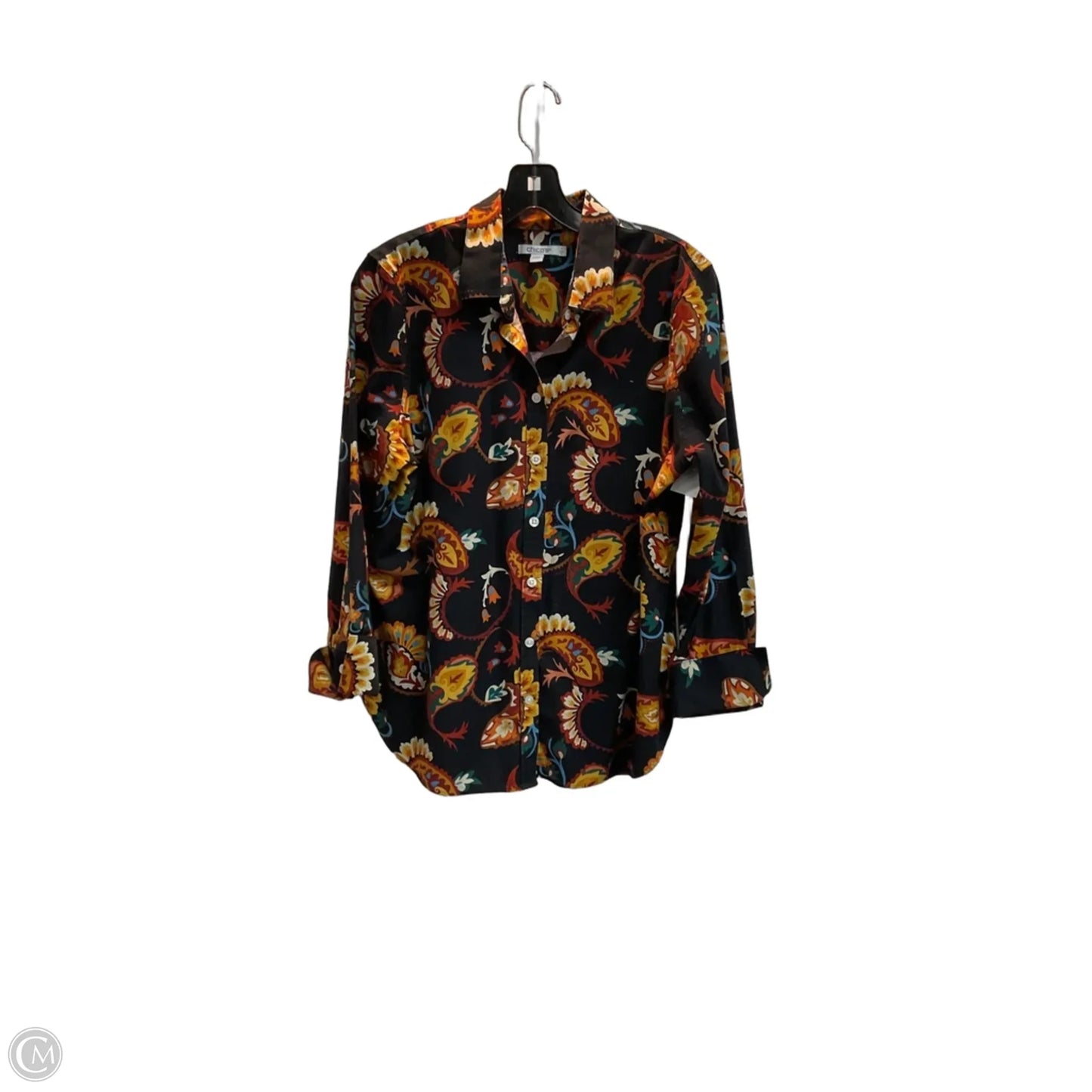 Blouse Long Sleeve By Chicos In Paisley Print, Size: M
