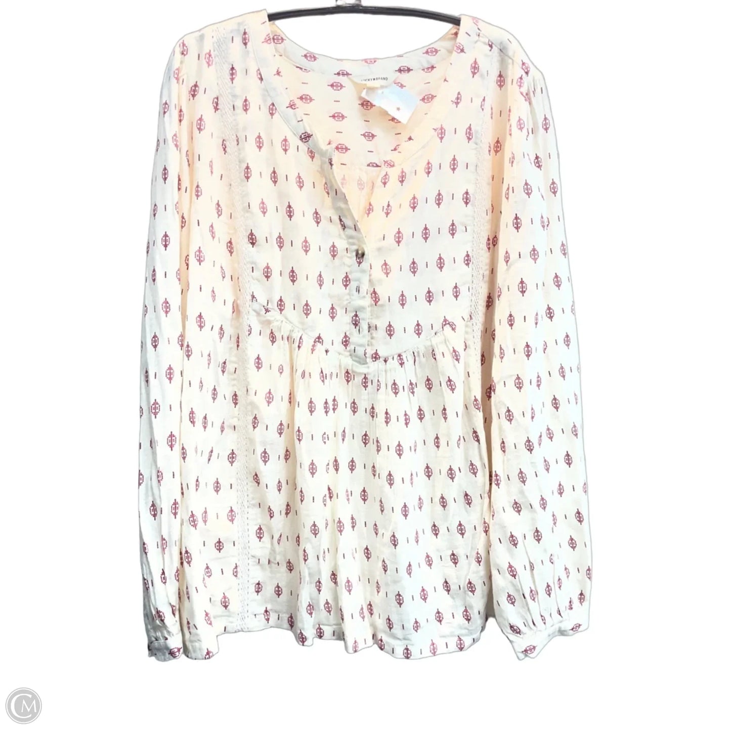 Blouse Long Sleeve By Lucky Brand In Cream & Red, Size: Xl