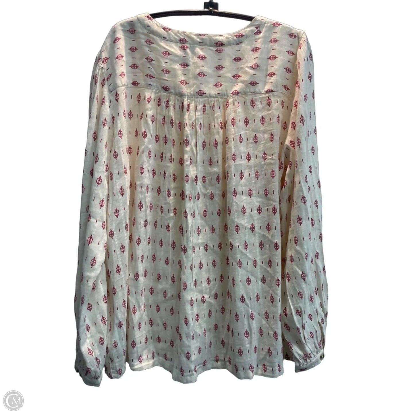 Blouse Long Sleeve By Lucky Brand In Cream & Red, Size: Xl