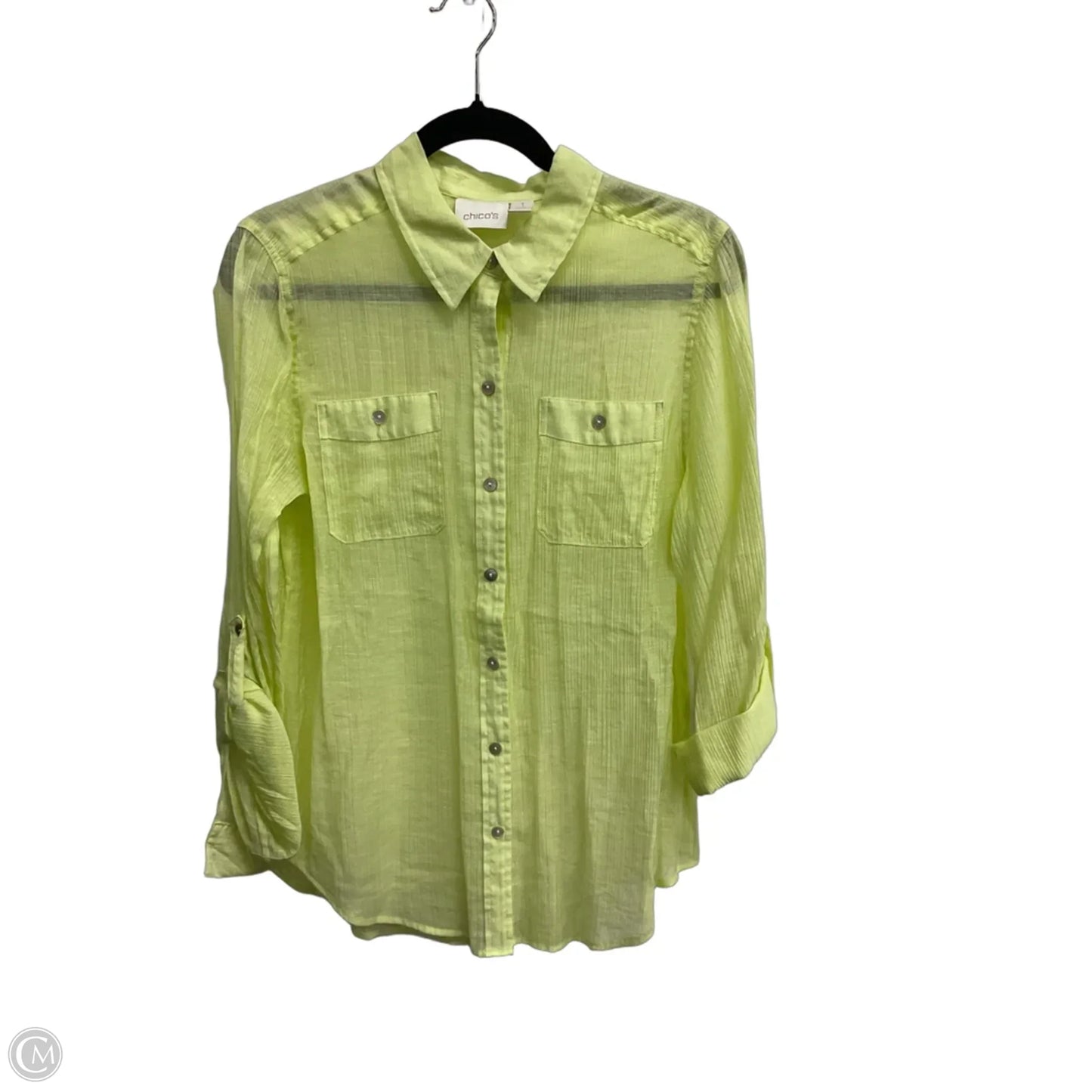 Blouse Long Sleeve By Chicos In Yellow, Size: S