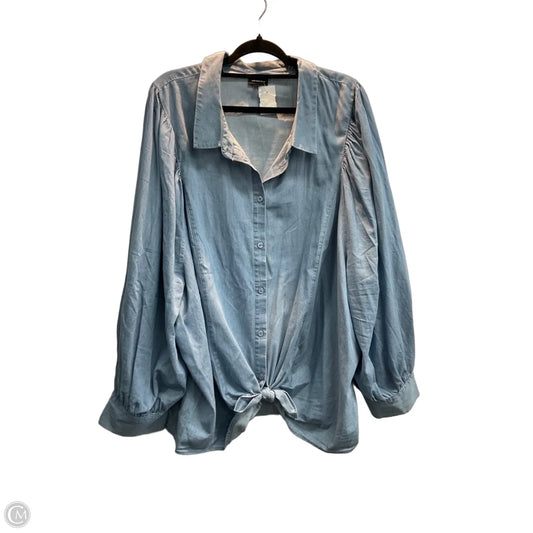 Blouse Long Sleeve By Who What Wear In Blue, Size: 4X