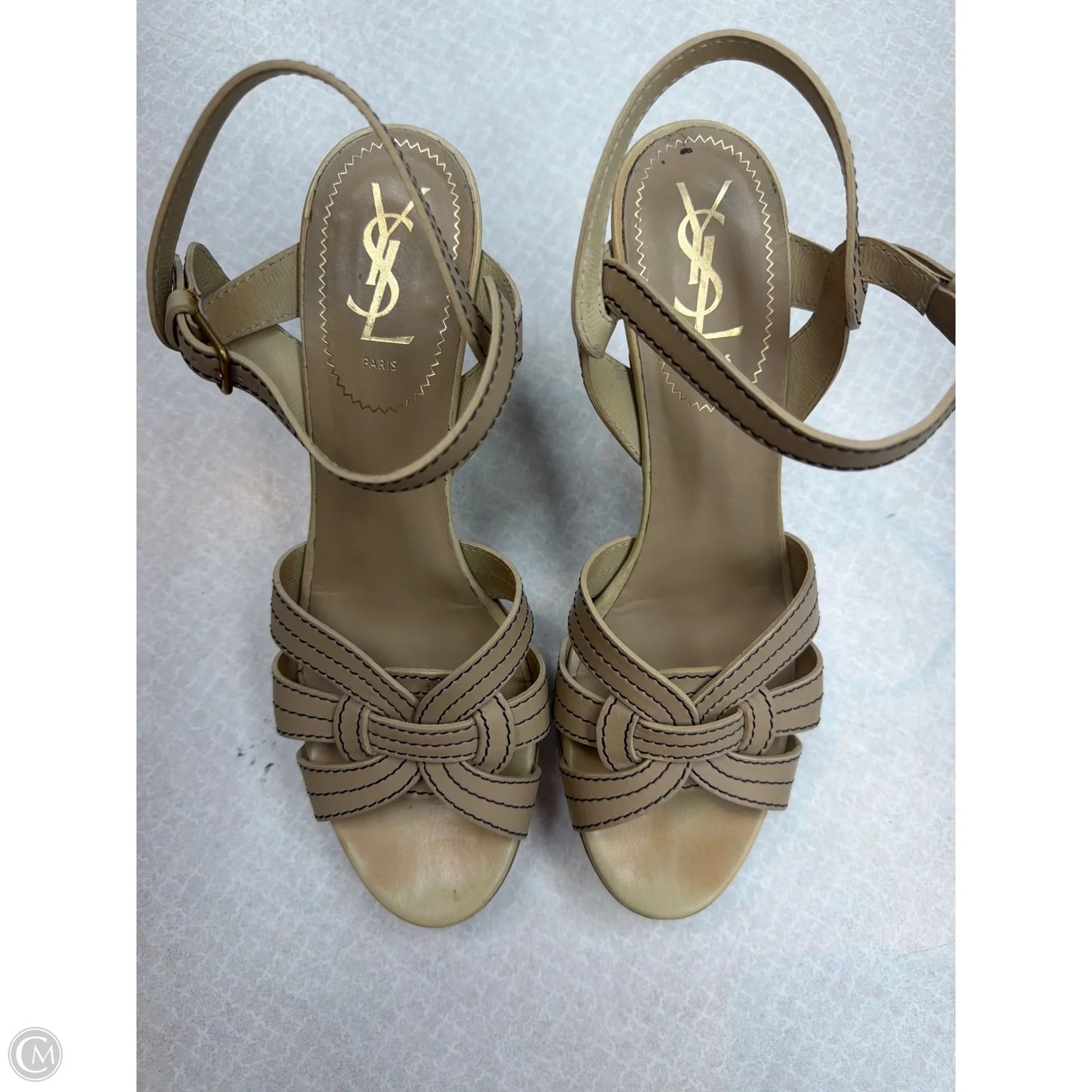 Shoes Luxury Designer By Yves Saint Laurent In Beige, Size: 8.5