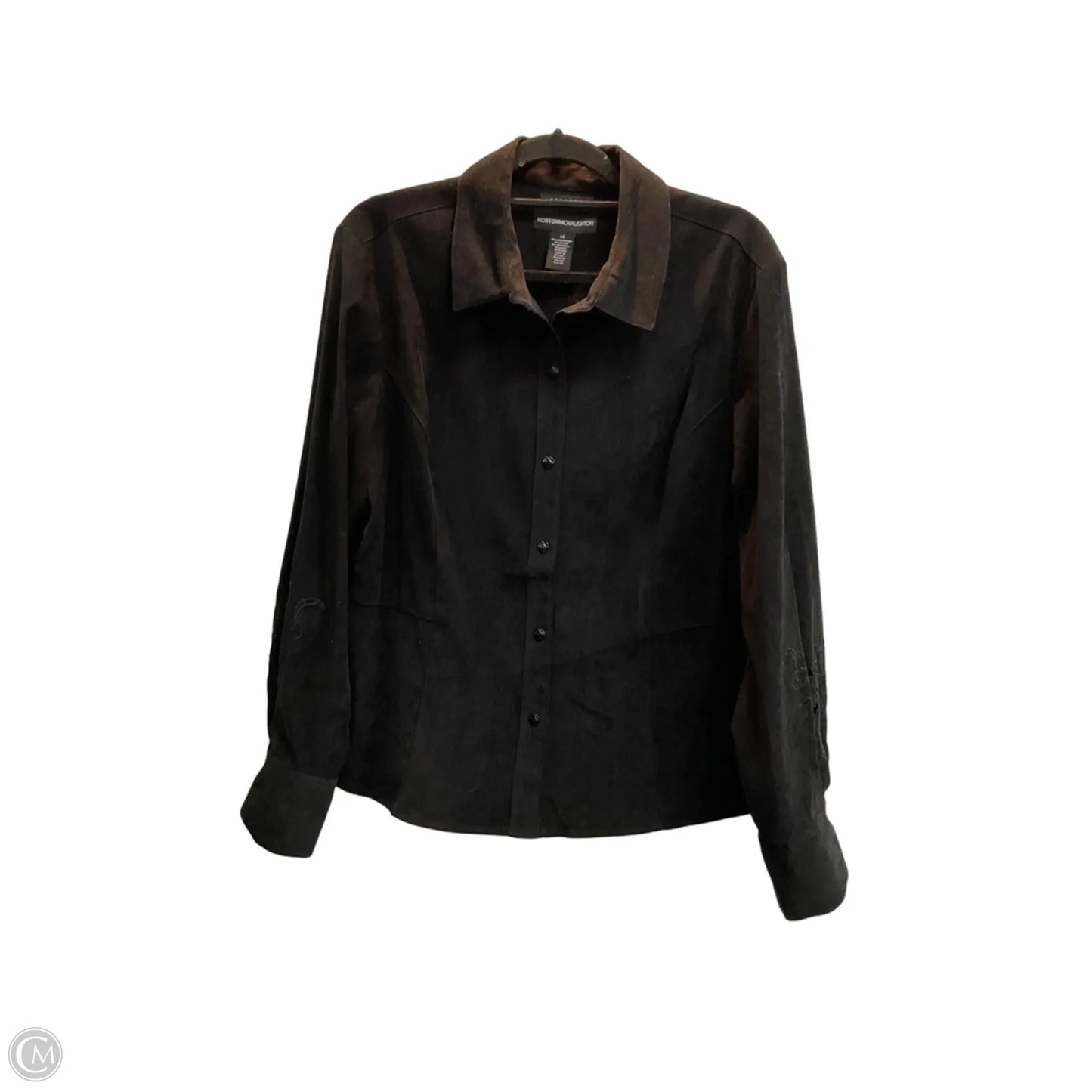 Blouse Long Sleeve By Norton Mcnaughton In Brown, Size: 14