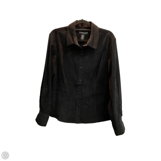 Blouse Long Sleeve By Norton Mcnaughton In Brown, Size: 14