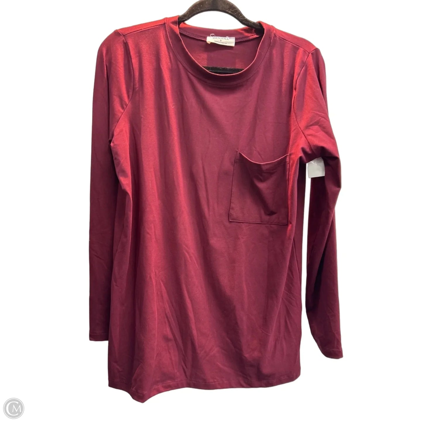 Top Long Sleeve Basic By Zenana In Maroon, Size: S
