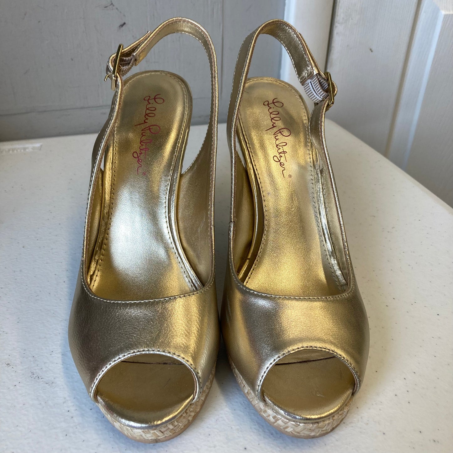 Sandals Designer By Lilly Pulitzer In Gold, Size:7.5