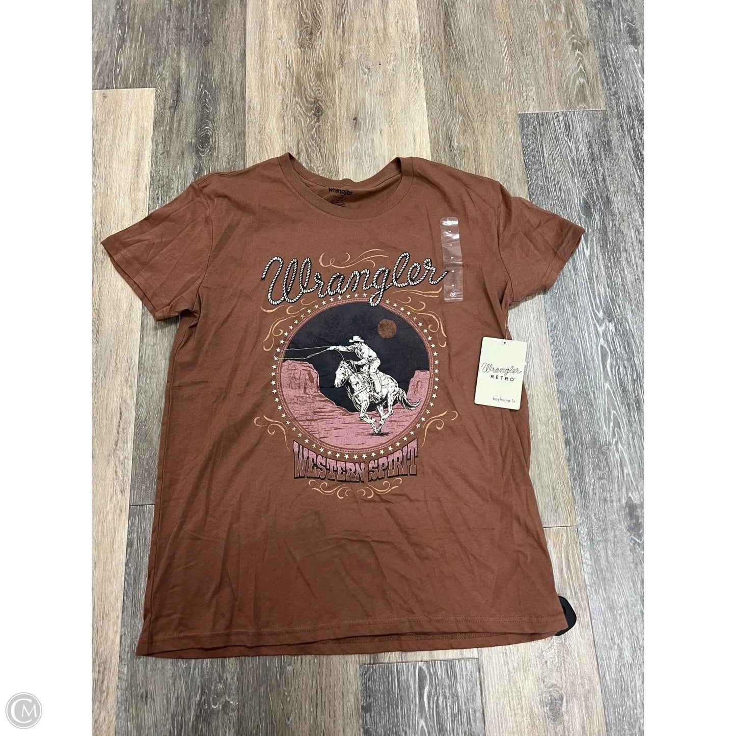 Top Short Sleeve By Wrangler In Brown, Size: M