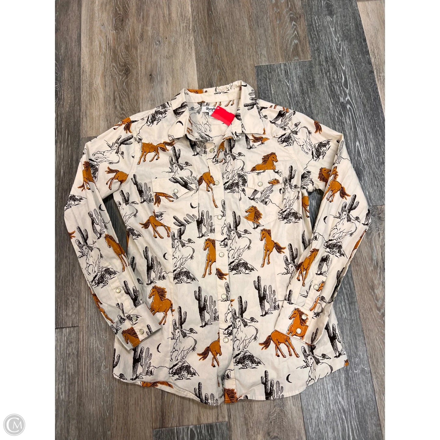 Blouse Long Sleeve By Wrangler In Tan, Size: L
