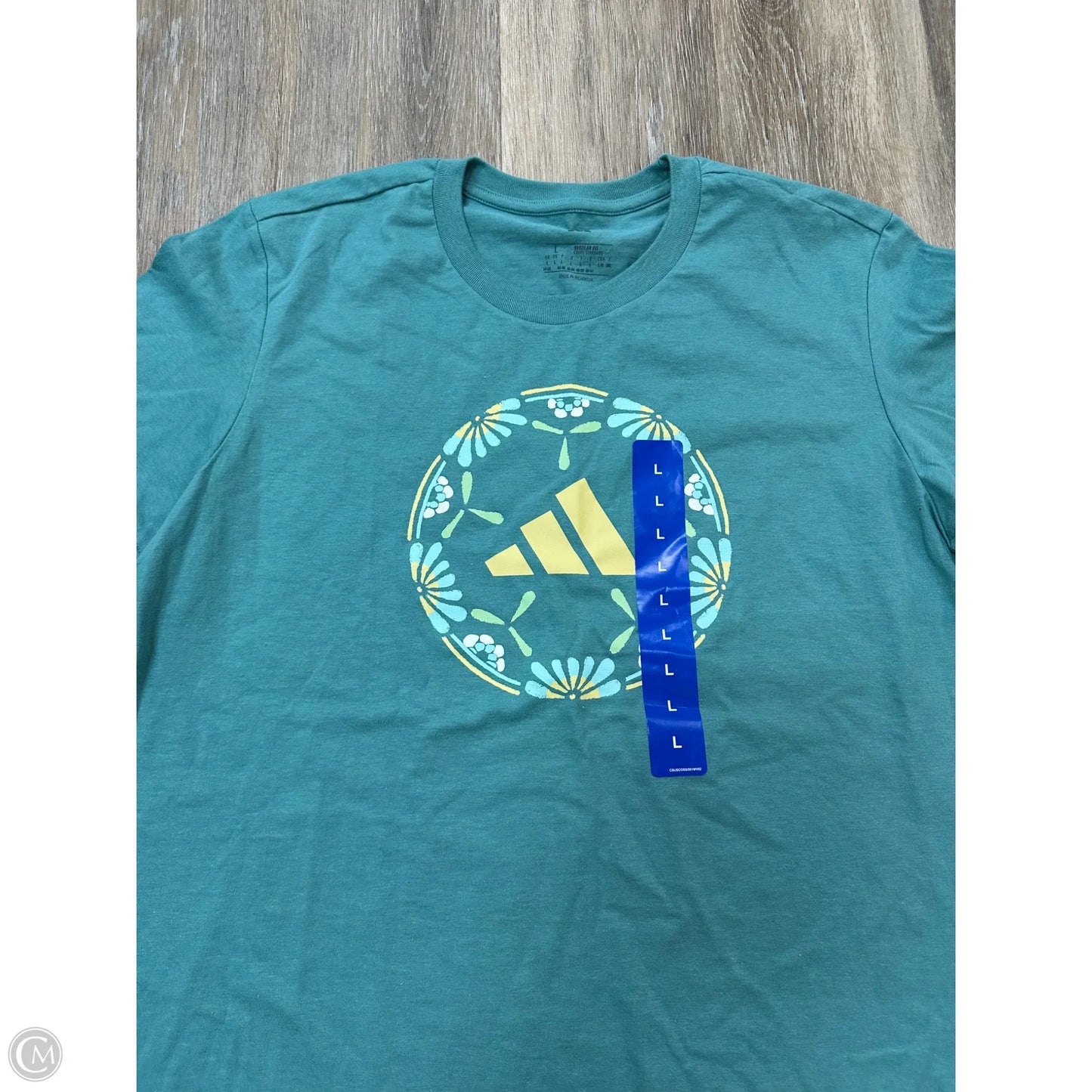 Athletic Top Short Sleeve By Adidas In Green, Size: L