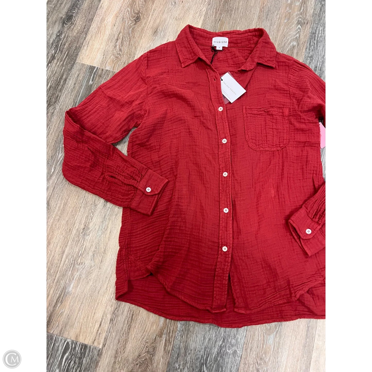 Blouse Long Sleeve By FELICITE In Orange, Size: L