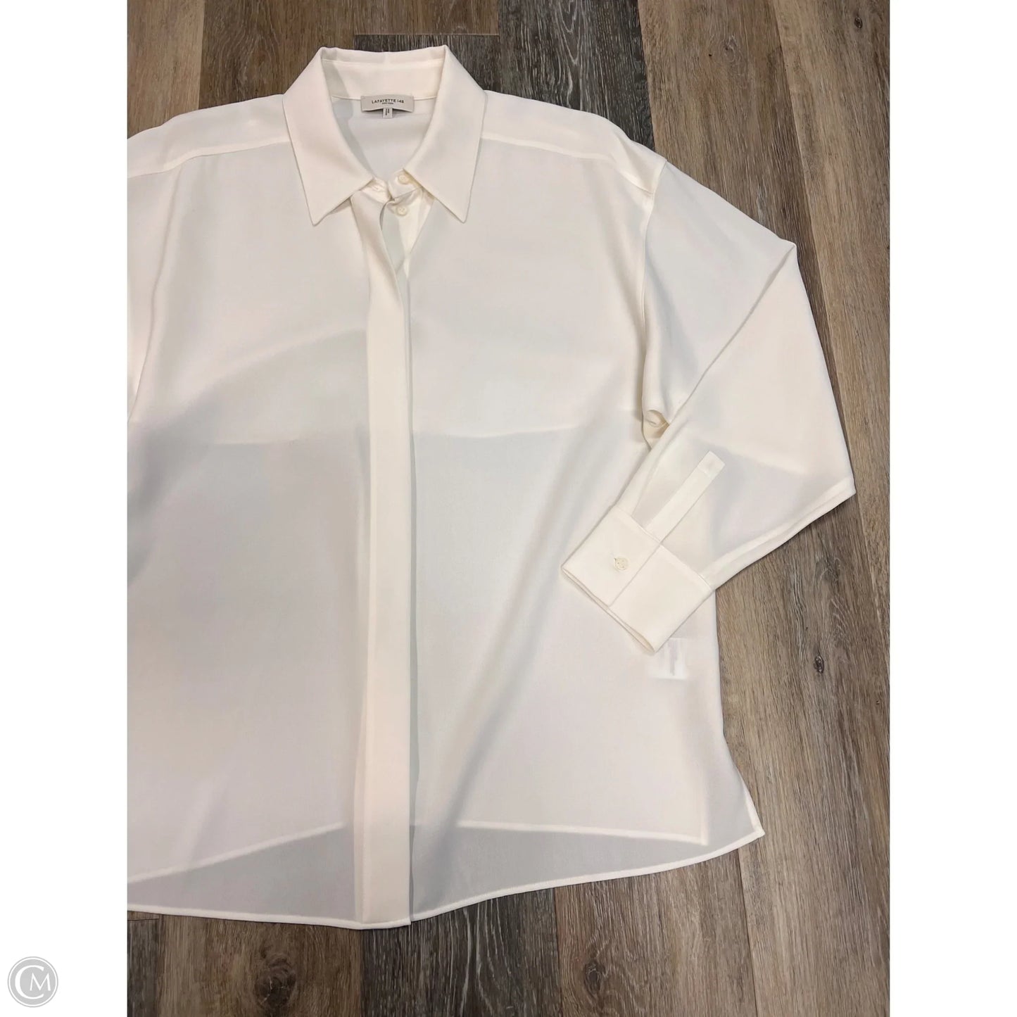 Blouse Designer By Lafayette 148 In Cream, Size: L