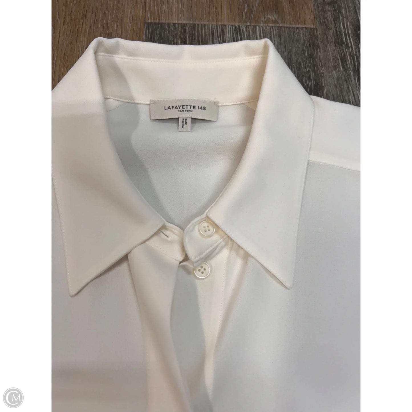 Blouse Designer By Lafayette 148 In Cream, Size: L