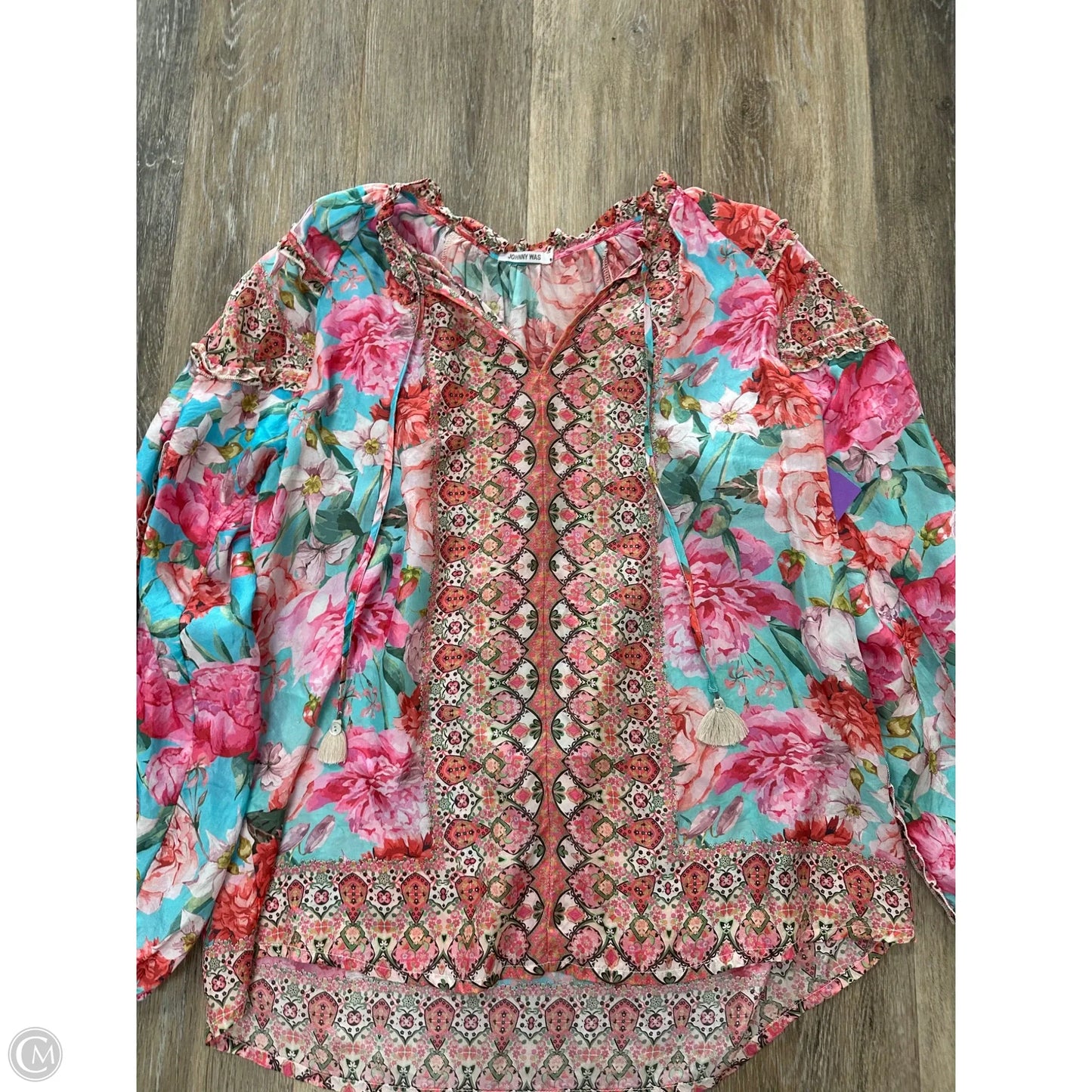 Blouse Long Sleeve By Johnny Was In Floral Print, Size: M