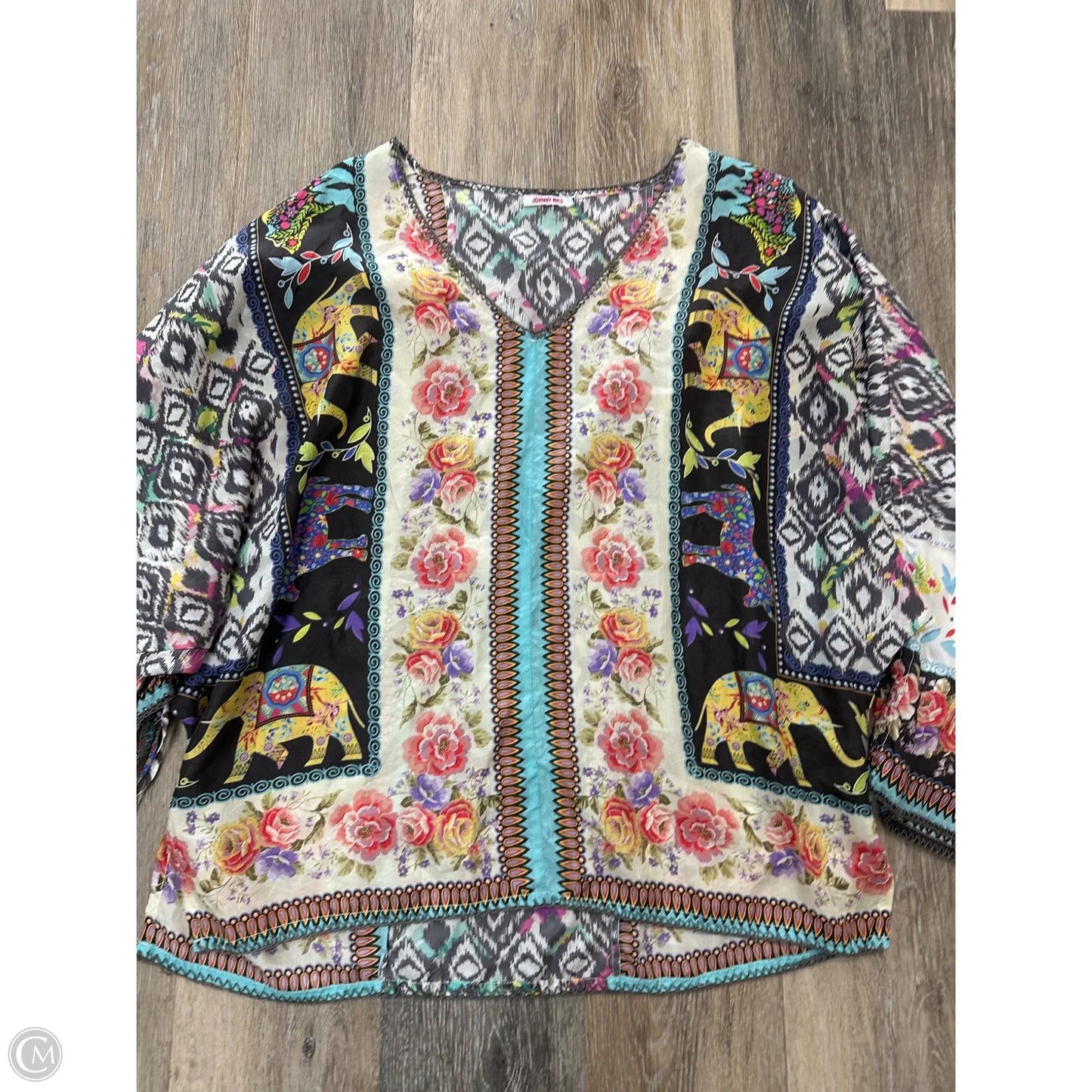 Blouse Long Sleeve By Johnny Was In Grey & White, Size: M