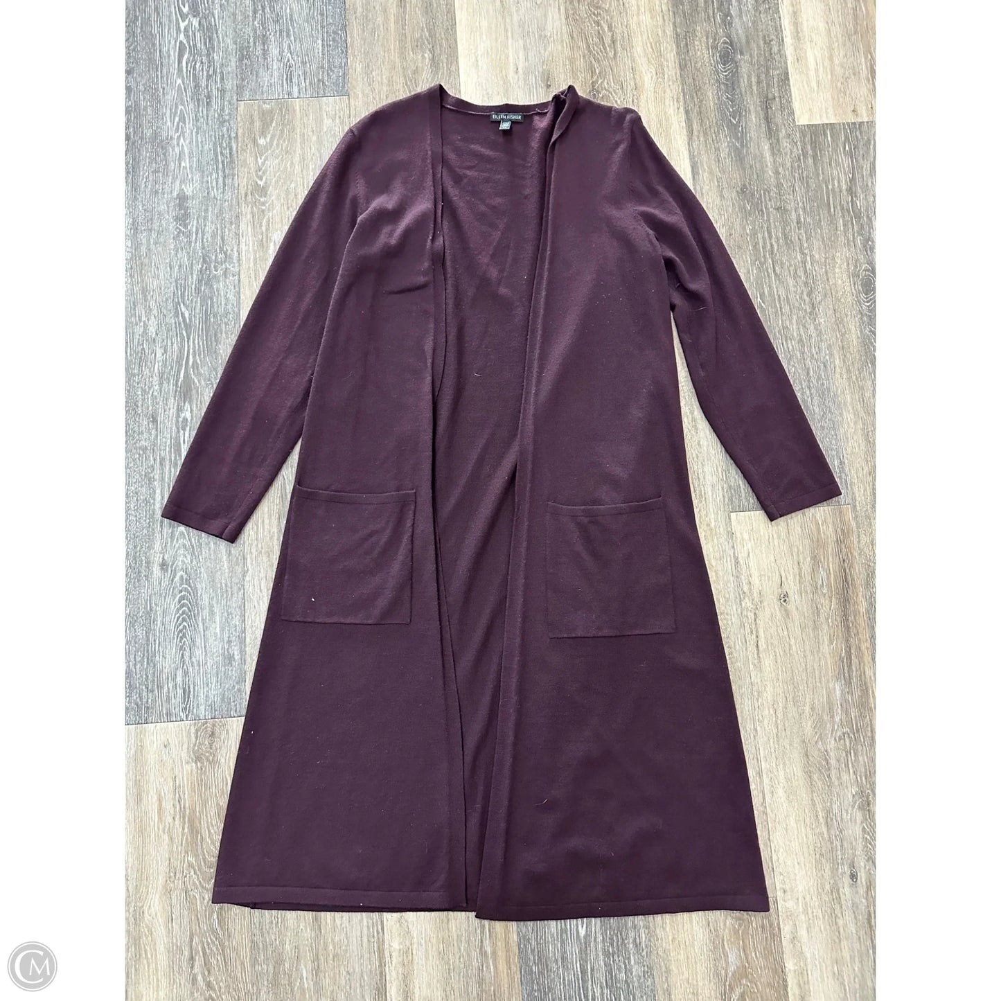 Sweater Cardigan By Eileen Fisher In Maroon, Size: S