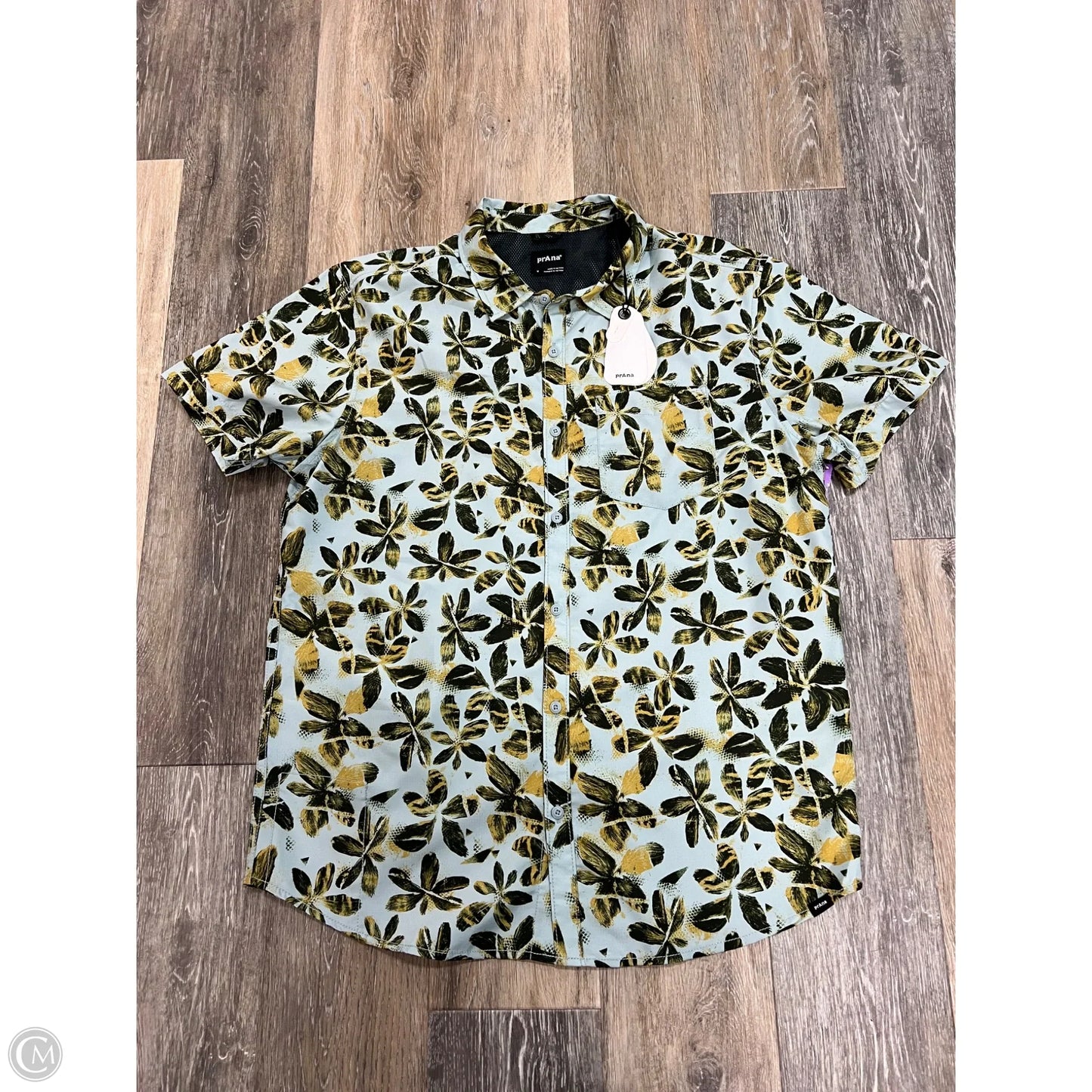 Blouse Short Sleeve By Prana In Blue & Green, Size: M (men’s)