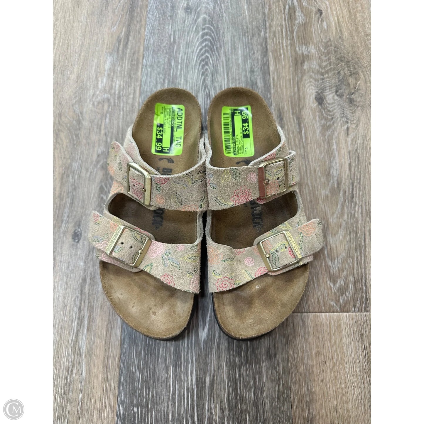 Sandals Flats By Birkenstock In Floral Print, Size: 5