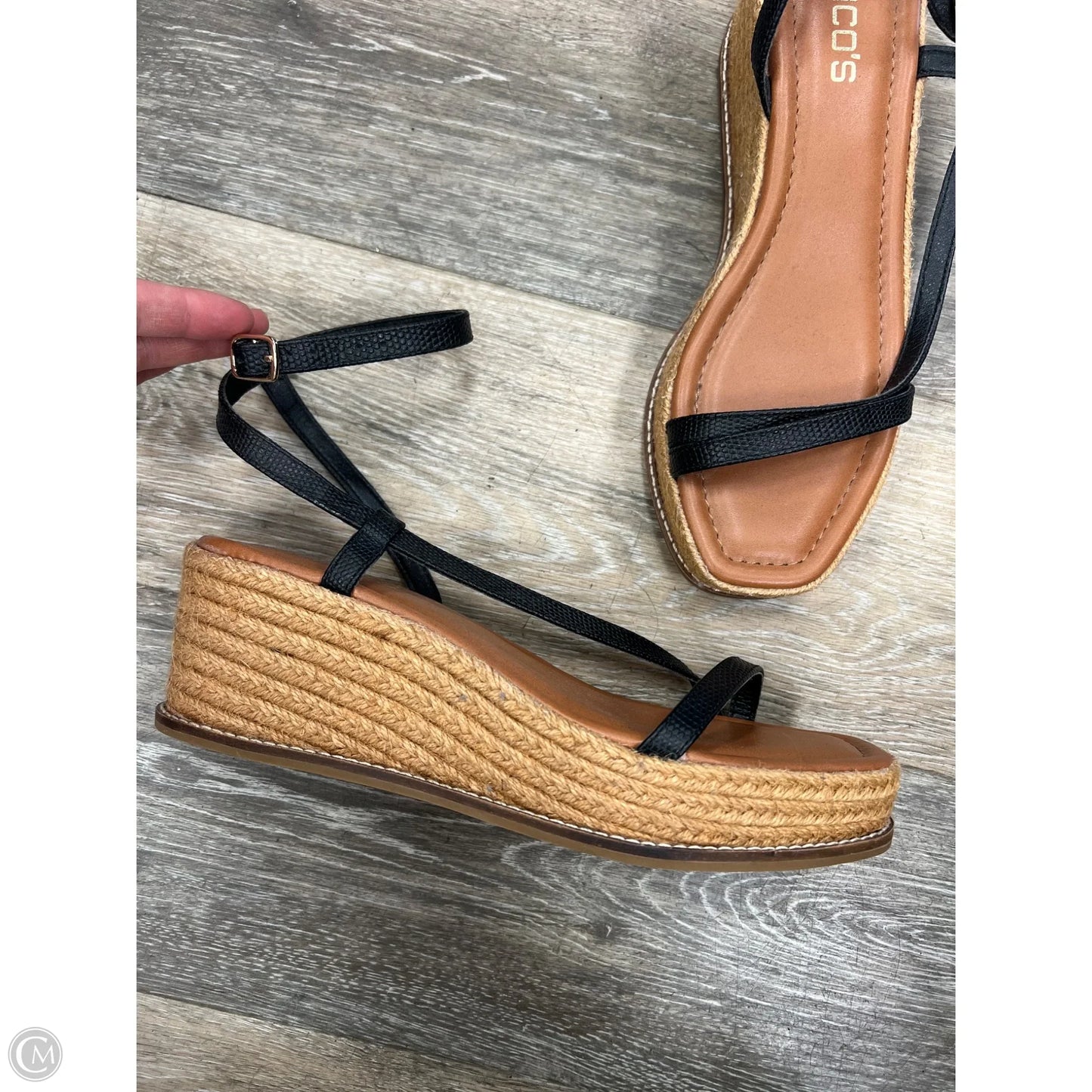Sandals Heels Wedge By Chicos In Black & Tan, Size: 7.5