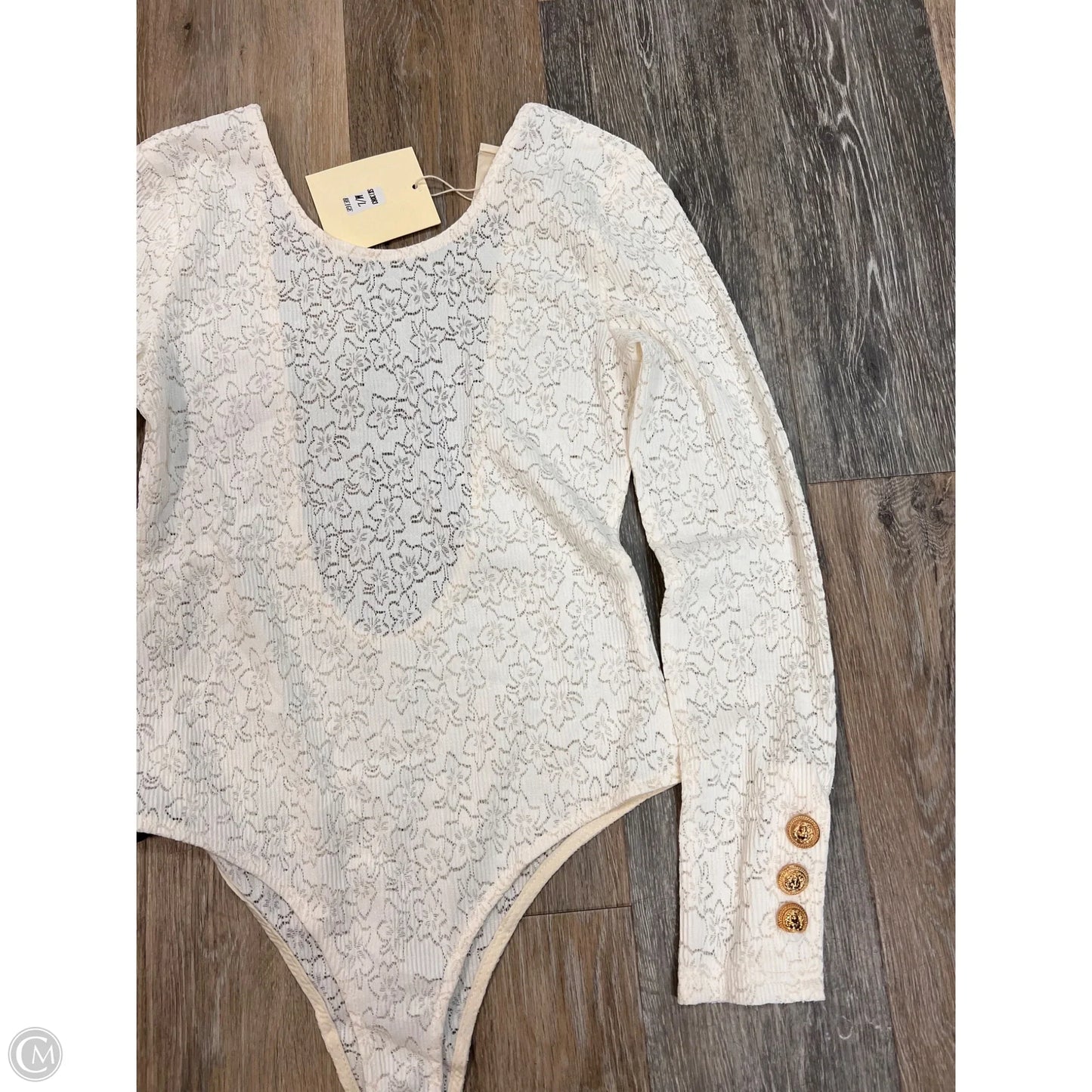 Bodysuit Long Sleeve By Easy Clothes In Cream, Size: M