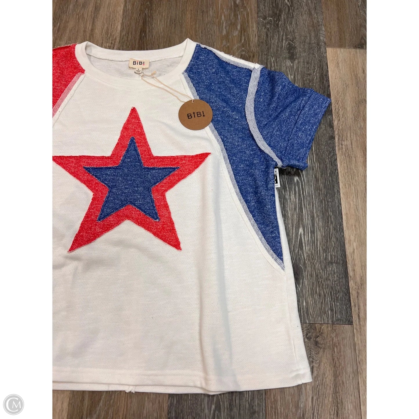 Top Short Sleeve By Bibi In Red & White, Size: L