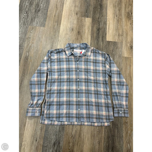 Blouse Long Sleeve By Kittenish In Plaid Pattern, Size: M