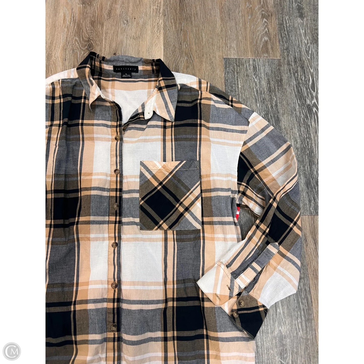 Blouse Long Sleeve By Sanctuary In Plaid Pattern, Size: Xl