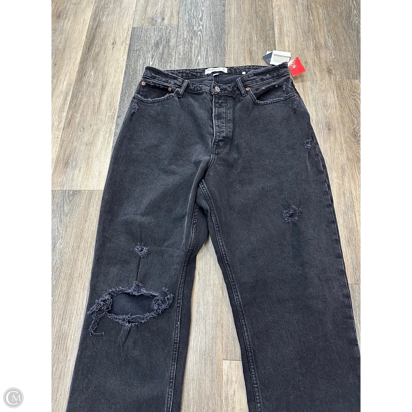 Jeans Straight By Abercrombie And Fitch In Black Denim, Size: 12
