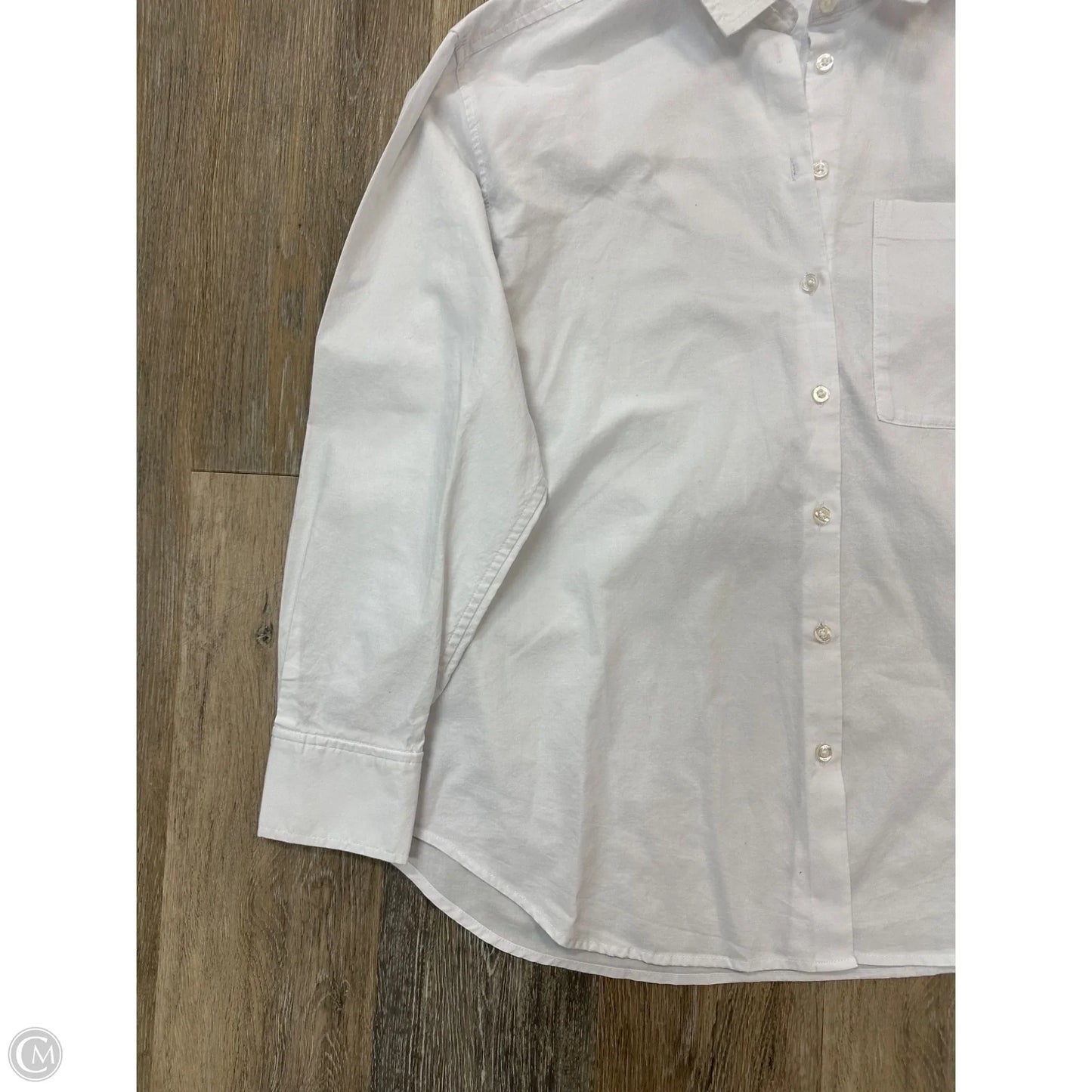 Blouse Long Sleeve By Calvin Klein In White, Size: L