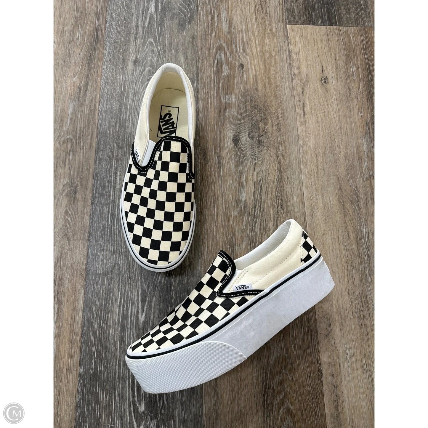 Shoes Flats By Vans In Black & Cream, Size: 8