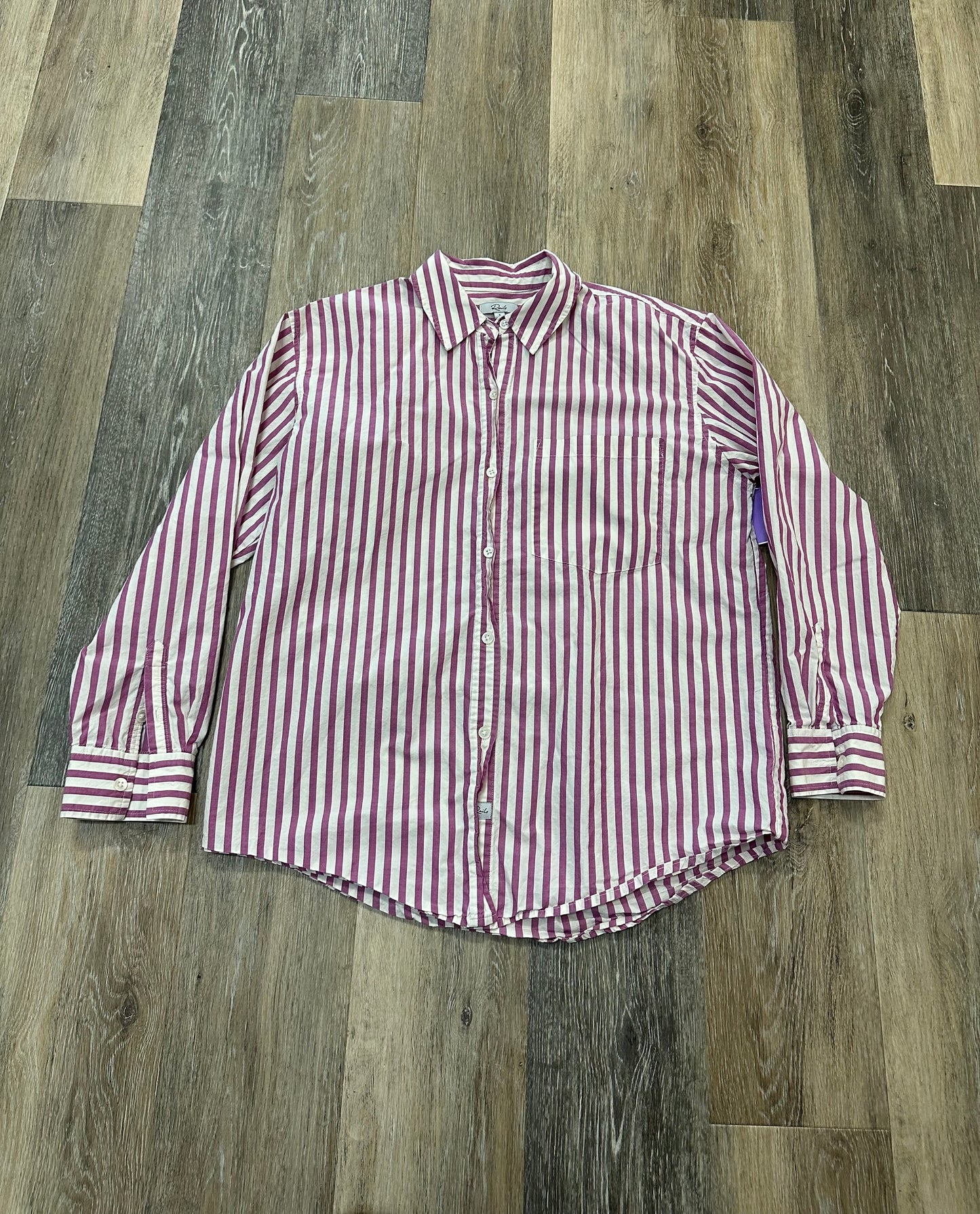 Blouse Long Sleeve By Rails In Purple & White, Size: S