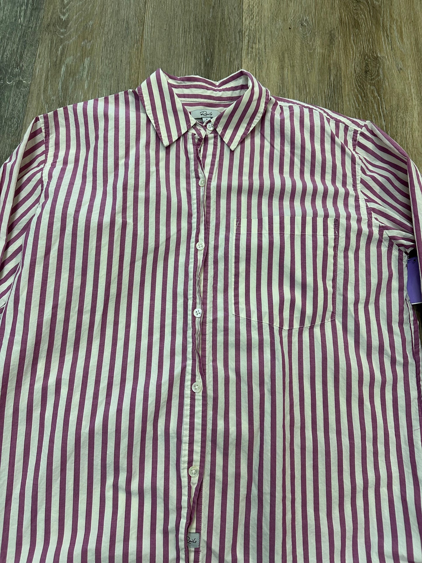 Blouse Long Sleeve By Rails In Purple & White, Size: S