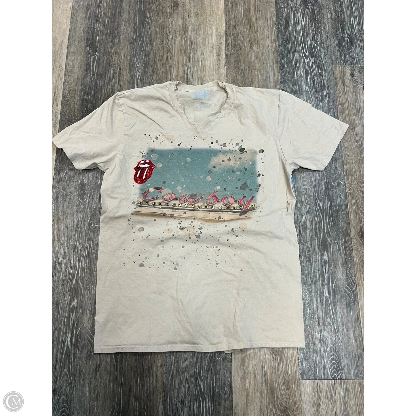Top Short Sleeve By Girl in Action In Taupe, Size: L