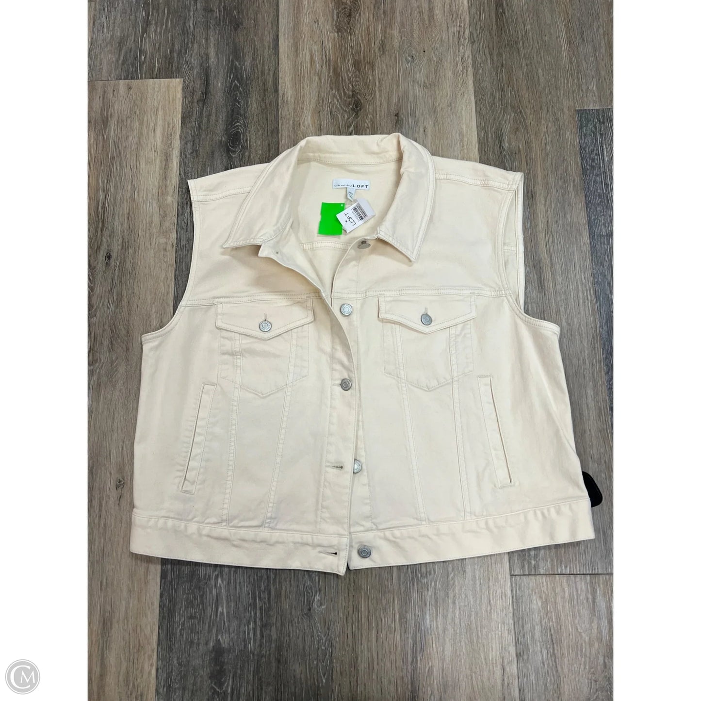 Vest Denim By Loft In Cream, Size: Xl