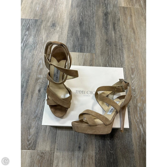 -Shoes Luxury Designer By Jimmy Choo In Tan, Size: 6.5