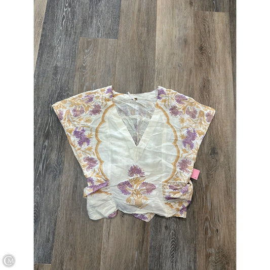 Top Short Sleeve By Free People In Cream & Purple, Size: Xs