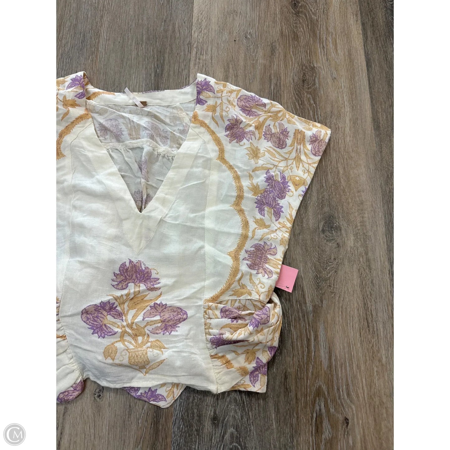 Top Short Sleeve By Free People In Cream & Purple, Size: Xs