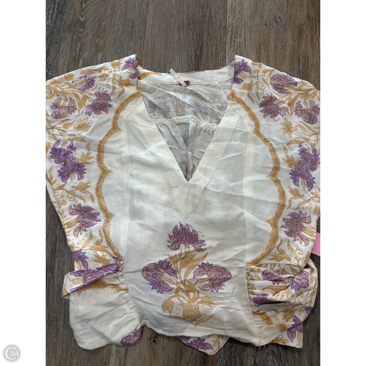 Top Short Sleeve By Free People In Cream & Purple, Size: Xs