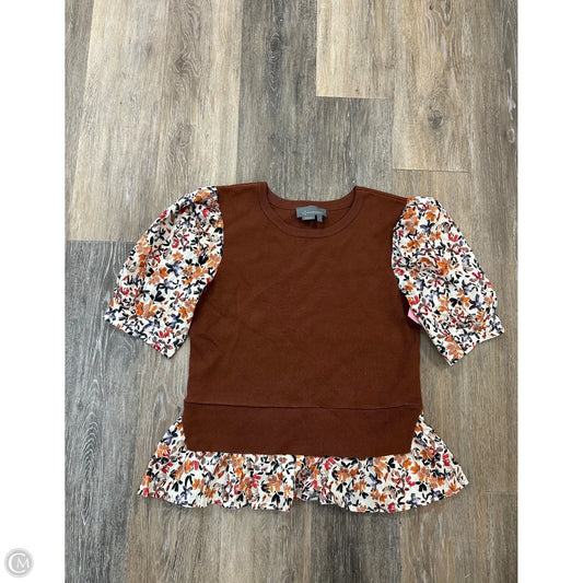 Blouse Short Sleeve By Anthropologie In Brown, Size: S